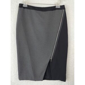 Worthington Womens Size 12 Black Grey Asymmetrical Zip Front Pencil Skirt Knee